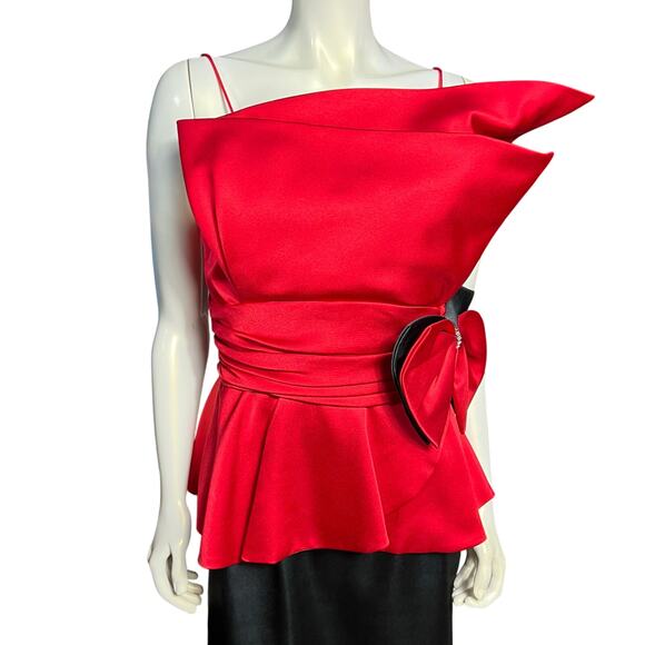 Vintage JCPenney Red Peplum Top Rhinestone Bow Detail Size 11 12 - Picture 15 of 16